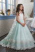 A Line Panel Train Scoop Tulle Applique Flower Girl Dresses LBQF0006